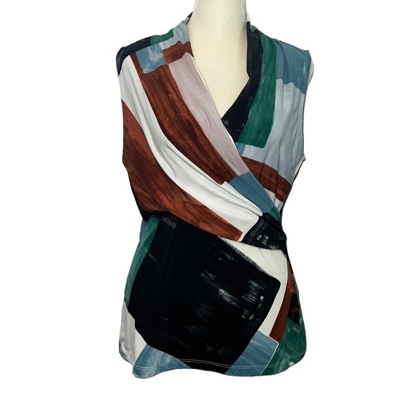 Donna Karan Tops - Donna Karan New York Abstract Print Wrap-Style Sleeveless Blouse Size Medium